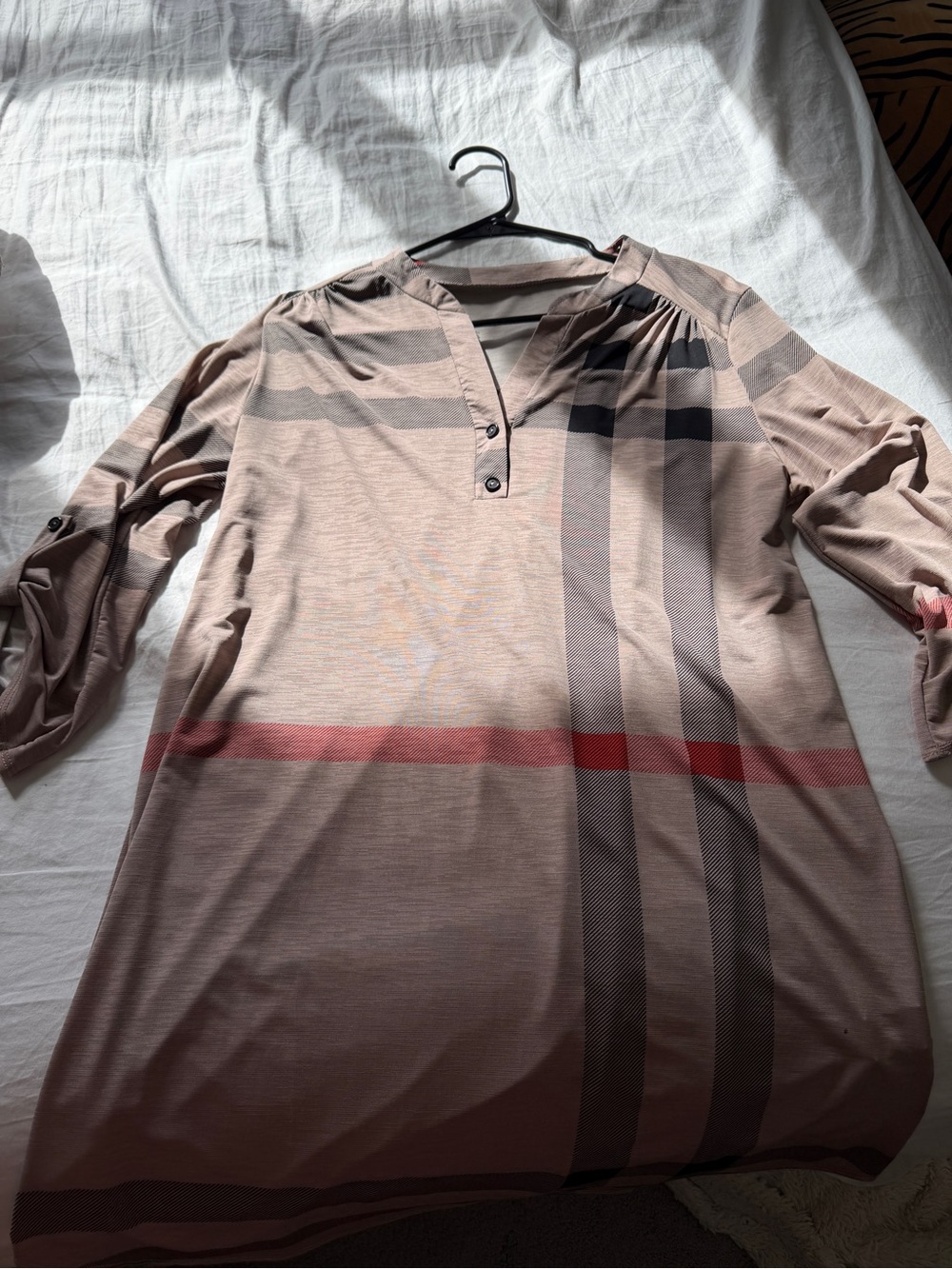 Striped Long Sleeve Women's Tunic Top - Blush